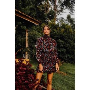 FARM Rio Multicolor Long Sleeve High-Neck Mini Dress